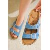 imageProject Cloud Genuine Leather Flat Sandals Women 2025 Beach Essentials Womens Sandals Memory Foam Vacation Essentials Slides for Women Footwear VenitaDenim