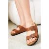 imageProject Cloud Genuine Leather Flat Sandals Women 2025 Beach Essentials Womens Sandals Memory Foam Vacation Essentials Slides for Women Footwear VenitaBrown Distressed