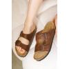 imageProject Cloud Genuine Leather Flat Sandals Women 2025 Beach Essentials Womens Sandals Memory Foam Vacation Essentials Slides for Women Footwear VenitaCognac