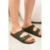 imageProject Cloud Genuine Leather Flat Sandals Women 2025 Beach Essentials Womens Sandals Memory Foam Vacation Essentials Slides for Women Footwear VenitaOlive