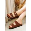 imageProject Cloud Genuine Leather Flat Sandals for Women 2025 Comfortable Beach Essentials Womens Sandals Memory Foam Vacation Essentials Slides for Women Footwear SantoriniBrown