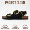 imageProject Cloud Genuine Leather Summer Sandals for Women 2025  Memory Foam Slingback Womens Sandals Comfortable and Non Slip Beach Slides with Big Buckle GardaBlack