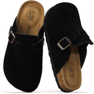 imageProject Cloud Clogs for Kids  Genuine Leather Kids Clogs with Cork Footbed Arch Support  NonSlip Slippers ampamp Sandals for Boys ampamp Girls FootwearBlack Suede