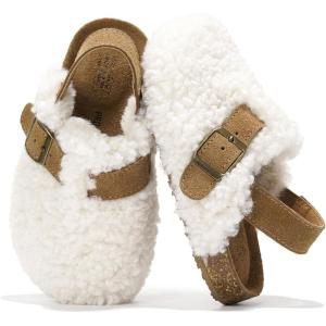 imageProject Cloud Clogs for Kids  Genuine Leather Kids Clogs with Cork Footbed Arch Support  NonSlip Slippers ampamp Sandals for Boys ampamp Girls FootwearWhite Fur Lined
