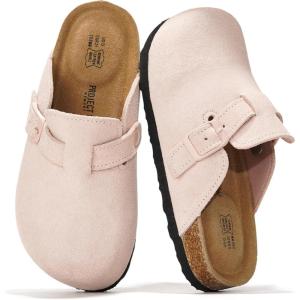 imageProject Cloud Clogs for Kids  Genuine Leather Kids Clogs with Cork Footbed Arch Support  NonSlip Slippers ampamp Sandals for Boys ampamp Girls FootwearLight Pink Suede