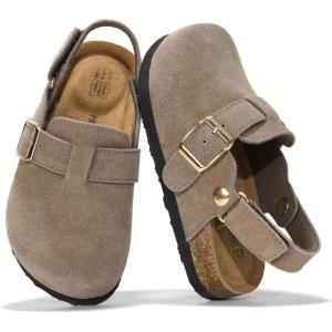 imageProject Cloud Clogs for Kids  Genuine Leather Kids Clogs with Cork Footbed Arch Support  NonSlip Slippers ampamp Sandals for Boys ampamp Girls FootwearTaupe With Back Strap