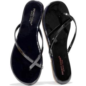imageProject Cloud Flip Flops for Women  Memory Foam Flats Summer Sandals for Women 2025  Vegan Leather Lightweight Womens Sandals Summer Beach Essentials SlidesBlackpatent Crossstrap