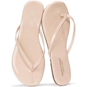 imageProject Cloud Flip Flops for Women  Memory Foam Flats Summer Sandals for Women 2025  Vegan Leather Lightweight Womens Sandals Summer Beach Essentials SlidesNude Patent