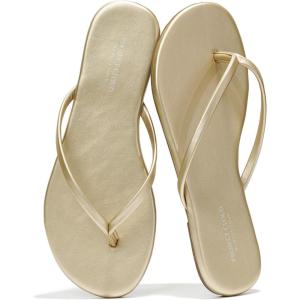 imageProject Cloud Flip Flops for Women  Memory Foam Flats Summer Sandals for Women 2025  Vegan Leather Lightweight Womens Sandals Summer Beach Essentials SlidesGold