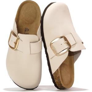 imageProject Cloud Genuine Leather Clogs for Women Shoes  Memory Foam Insole NonSlip ampamp Natural Cork Footbed Arch Support Big Buckle Womens Clogs and Mules for Women Footwear ManchesterWinter White