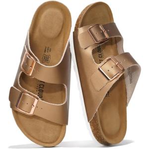 imageProject Cloud Genuine Leather Flat Sandals Women 2025 Beach Essentials Womens Sandals Memory Foam Vacation Essentials Slides for Women Footwear VenitaBronze