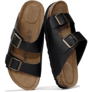 imageProject Cloud Genuine Leather Flat Sandals Women 2025 Beach Essentials Womens Sandals Memory Foam Vacation Essentials Slides for Women Footwear VenitaBlack