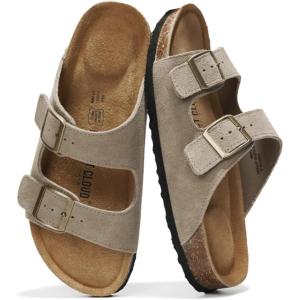 imageProject Cloud Genuine Leather Flat Sandals Women 2025 Beach Essentials Womens Sandals Memory Foam Vacation Essentials Slides for Women Footwear VenitaTaupe Suede