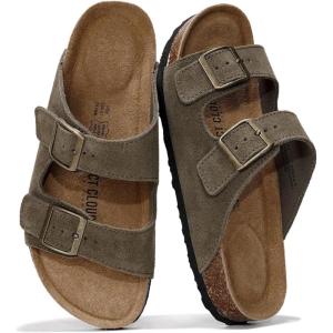 imageProject Cloud Genuine Leather Flat Sandals Women 2025 Beach Essentials Womens Sandals Memory Foam Vacation Essentials Slides for Women Footwear VenitaOlive Suede