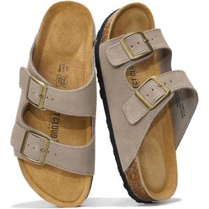 imageProject Cloud Genuine Leather Flat Sandals Women 2025 Beach Essentials Womens Sandals Memory Foam Vacation Essentials Slides for Women Footwear VenitaGrey Suede