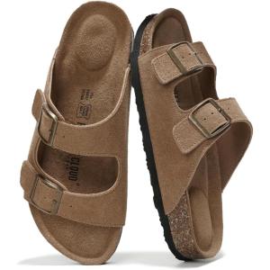 imageProject Cloud Genuine Leather Flat Sandals Women 2025 Beach Essentials Womens Sandals Memory Foam Vacation Essentials Slides for Women Footwear VenitaChestnut