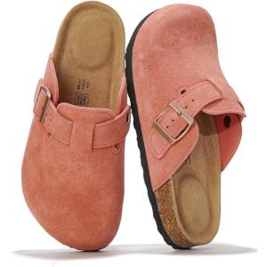 imageProject Cloud Genuine Leather Footbed Clogs for Women  Memory Foam Arch Support Slippers for Women  Trendy Slipons Womens Mules ampamp Clogs Sandals BentonCoral Suede