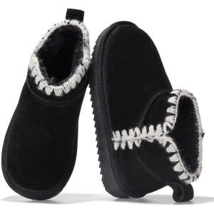 imageProject Cloud Genuine Leather Girls Boots  Lightweight ampamp Cozy Fur Ankle Boots with Memory Foam  Non Slip Kids Boots for Girls Perfect for Fall and Everyday WearBlack Stitch
