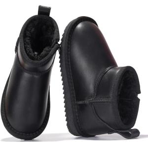imageProject Cloud Genuine Leather Girls Boots  Lightweight ampamp Cozy Fur Ankle Boots with Memory Foam  Non Slip Kids Boots for Girls Perfect for Fall and Everyday WearBlack Leather