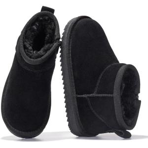 imageProject Cloud Genuine Leather Girls Boots  Lightweight ampamp Cozy Fur Ankle Boots with Memory Foam  Non Slip Kids Boots for Girls Perfect for Fall and Everyday WearBlack
