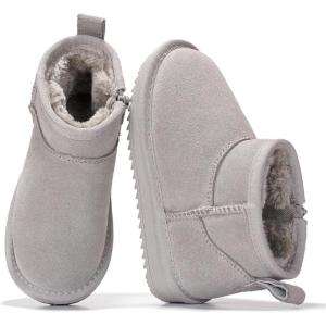 imageProject Cloud Genuine Leather Girls Boots  Lightweight ampamp Cozy Fur Ankle Boots with Memory Foam  Non Slip Kids Boots for Girls Perfect for Fall and Everyday WearLightgrey Suede