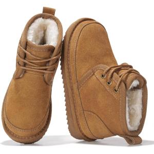 imageProject Cloud Genuine Leather Kids Boots  Lightweight FurLined Ankle Boots for Girls ampamp Boys with Memory Foam Insole  NonSlip Winter Kids Shoes NevadaChestnut Suede