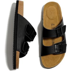 imageProject Cloud Genuine Leather Mens Sandals with Memory Foam Natural Cork Footbed Slides for Men Footwear  NonSlip DoubleStrap Buckle Summer Sandals ArizonaBlack Matte