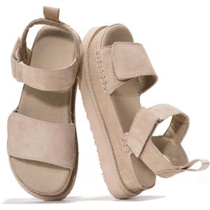imageProject Cloud Genuine Leather Platform Sandals Women  Memory Foam Insole Slip Resistant Chunky Womens Sandals with adjustable straps  Stylish Women Footwear BronzestarWheat Suede