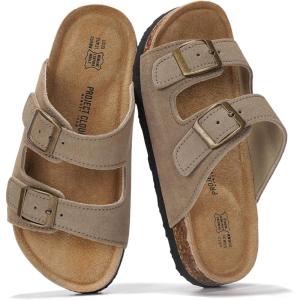 imageProject Cloud Genuine Leather Slides For Kids  Natural Cork Footbed Summer Sandals Beach Slide Sandals for Girls ampamp Boys  NonSlip Boys ampamp Girls Sandals Little VenitaTaupe Suede