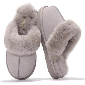 imageProject Cloud Genuine Leather Slippers for Women Footwear with Genuine Fur Lining Womens Clogs ampamp Mule  NonSlip IndoorOutdoor Scuff Womens Slippers with Memory Foam Insole HenkaGrey