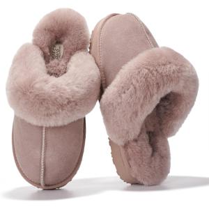 imageProject Cloud Genuine Leather Slippers for Women Footwear with Genuine Fur Lining Womens Clogs ampamp Mule  NonSlip IndoorOutdoor Scuff Womens Slippers with Memory Foam Insole HenkaDusty Pink Suede