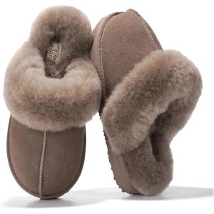 imageProject Cloud Genuine Leather Slippers for Women Footwear with Genuine Fur Lining Womens Clogs ampamp Mule  NonSlip IndoorOutdoor Scuff Womens Slippers with Memory Foam Insole HenkaTaupe