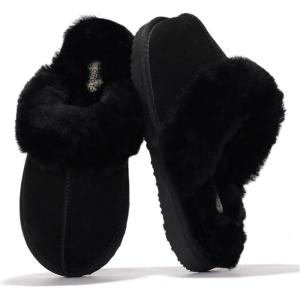 imageProject Cloud Genuine Leather Slippers for Women Footwear with Genuine Fur Lining Womens Clogs ampamp Mule  NonSlip IndoorOutdoor Scuff Womens Slippers with Memory Foam Insole HenkaBlack