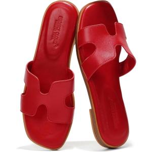 imageProject Cloud Genuine Leather Summer Sandals for Women 2025  Fashion Flat Womens Sandals with Memory Foam Insole Slides Sandals Women Footwear  Mules Womens Sandals JannelRed