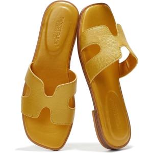 imageProject Cloud Genuine Leather Summer Sandals for Women 2025  Fashion Flat Womens Sandals with Memory Foam Insole Slides Sandals Women Footwear  Mules Womens Sandals JannelYellow