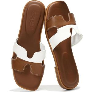 imageProject Cloud Genuine Leather Summer Sandals for Women 2025  Fashion Flat Womens Sandals with Memory Foam Insole Slides Sandals Women Footwear  Mules Womens Sandals JannelBrown White
