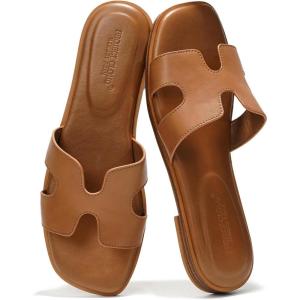 imageProject Cloud Genuine Leather Summer Sandals for Women 2025  Fashion Flat Womens Sandals with Memory Foam Insole Slides Sandals Women Footwear  Mules Womens Sandals JannelCognac