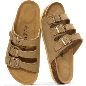 imageProject Cloud Genuine Leather Summer Sandals for Women 2025  Memory Foam ampamp Cork Footbed Beach Vacation Essentials Womens Sandals Comfortable Lightweight Slides for Women Footwear CapriBeige Suede