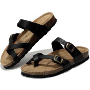 imageProject Cloud Genuine Leather Womens Sandals  Comfortable Cork Footbed Slides with Memory Foam Beach Essential Summer Sandals For Women 2025 LianBlack