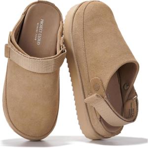 imageProject Cloud Genuine Suede Clogs for Women  Memory Foam Womens Clogs ampamp Mules with Adjustable Straps  Lightweight Platform Shoes NonSlip Slides GoldstarSand