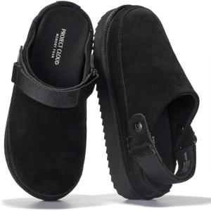 imageProject Cloud Genuine Suede Clogs for Women  Memory Foam Womens Clogs ampamp Mules with Adjustable Straps  Lightweight Platform Shoes NonSlip Slides GoldstarBlack