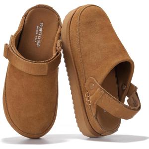 imageProject Cloud Genuine Suede Clogs for Women  Memory Foam Womens Clogs ampamp Mules with Adjustable Straps  Lightweight Platform Shoes NonSlip Slides GoldstarChestnut