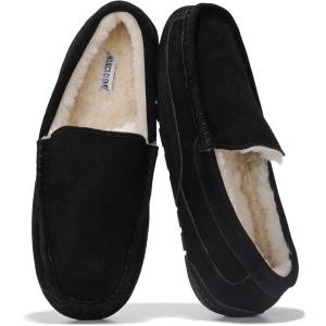 imageProject Cloud Genuine Suede Mens Slippers  Memory Foam Insole Moccassins Loafers for Men Shoes Indoor and Outdoor Use  Lightweight NonSlip House Shoes OswinBlack