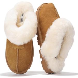 imageProject Cloud House Slippers for Women  Genuine Leather ampamp Natural Fur Lining Fluffy Slippers  Memory Foam Womens Shoes HedyChestnut