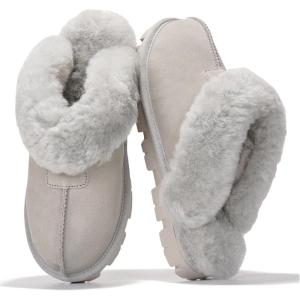 imageProject Cloud House Slippers for Women  Genuine Leather ampamp Natural Fur Lining Fluffy Slippers  Memory Foam Womens Shoes HedyLight Grey Suede