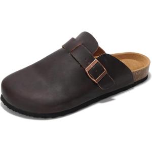 imageProject Cloud Mens Clogs  Full Grain Genuine Leather Memory Foam Clogs for Men Arch Support Cork Footbed  Non Slip Platform Mules BrooklynBrown Distressed