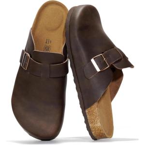 imageProject Cloud Mens Clogs  Full Grain Genuine Leather Memory Foam Clogs for Men Arch Support Cork Footbed  Non Slip Platform Mules BrooklynChocolate Distressed