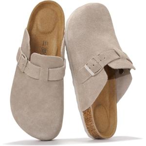imageProject Cloud Mens Clogs  Full Grain Genuine Leather Memory Foam Clogs for Men Arch Support Cork Footbed  Non Slip Platform Mules BrooklynDusty Grey Suede