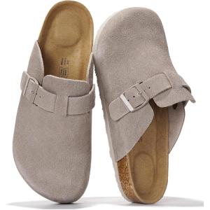 imageProject Cloud Mens Clogs  Full Grain Genuine Leather Memory Foam Clogs for Men Arch Support Cork Footbed  Non Slip Platform Mules BrooklynGrey Mono Suede