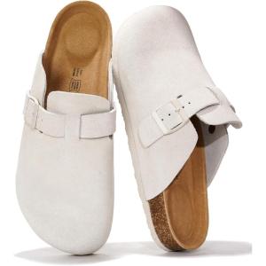 imageProject Cloud Mens Clogs  Full Grain Genuine Leather Memory Foam Clogs for Men Arch Support Cork Footbed  Non Slip Platform Mules BrooklynLightgrey Suede